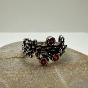 Or Paz Israel Sterling 925 Silver Flower Gemstone Ring Size 7 3.5g Bohemian